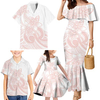 Polynesian Tribal Plumeria Lotu Tamaiti Family Matching Mermaid Dress and Hawaiian Shirt Pastel Blush - Polynesian Pride