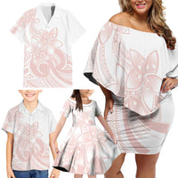 Polynesian Tribal Plumeria Lotu Tamaiti Family Matching Off Shoulder Short Dress and Hawaiian Shirt Pastel Blush - Polynesian Pride