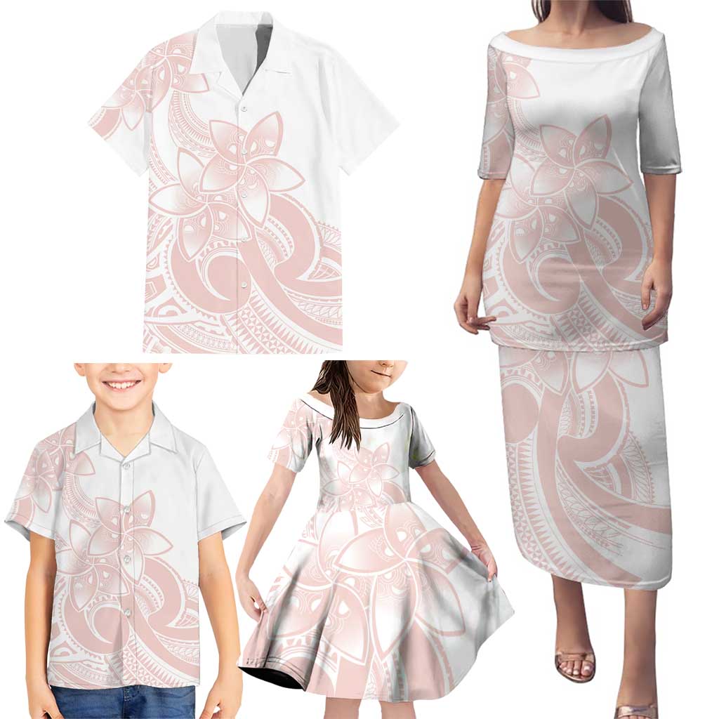 Polynesian Tribal Plumeria Lotu Tamaiti Family Matching Puletasi and Hawaiian Shirt Pastel Blush - Polynesian Pride