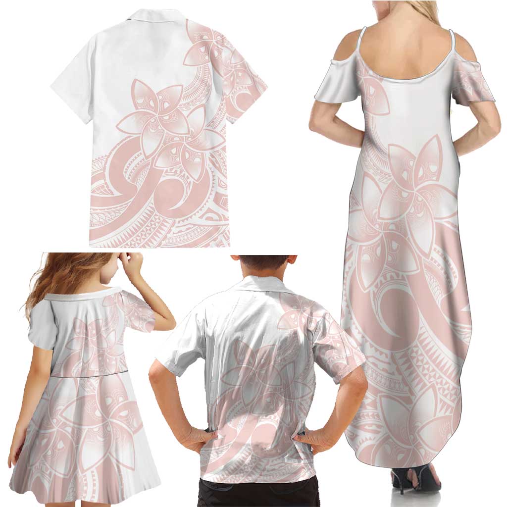 Polynesian Tribal Plumeria Lotu Tamaiti Family Matching Summer Maxi Dress and Hawaiian Shirt Pastel Blush - Polynesian Pride