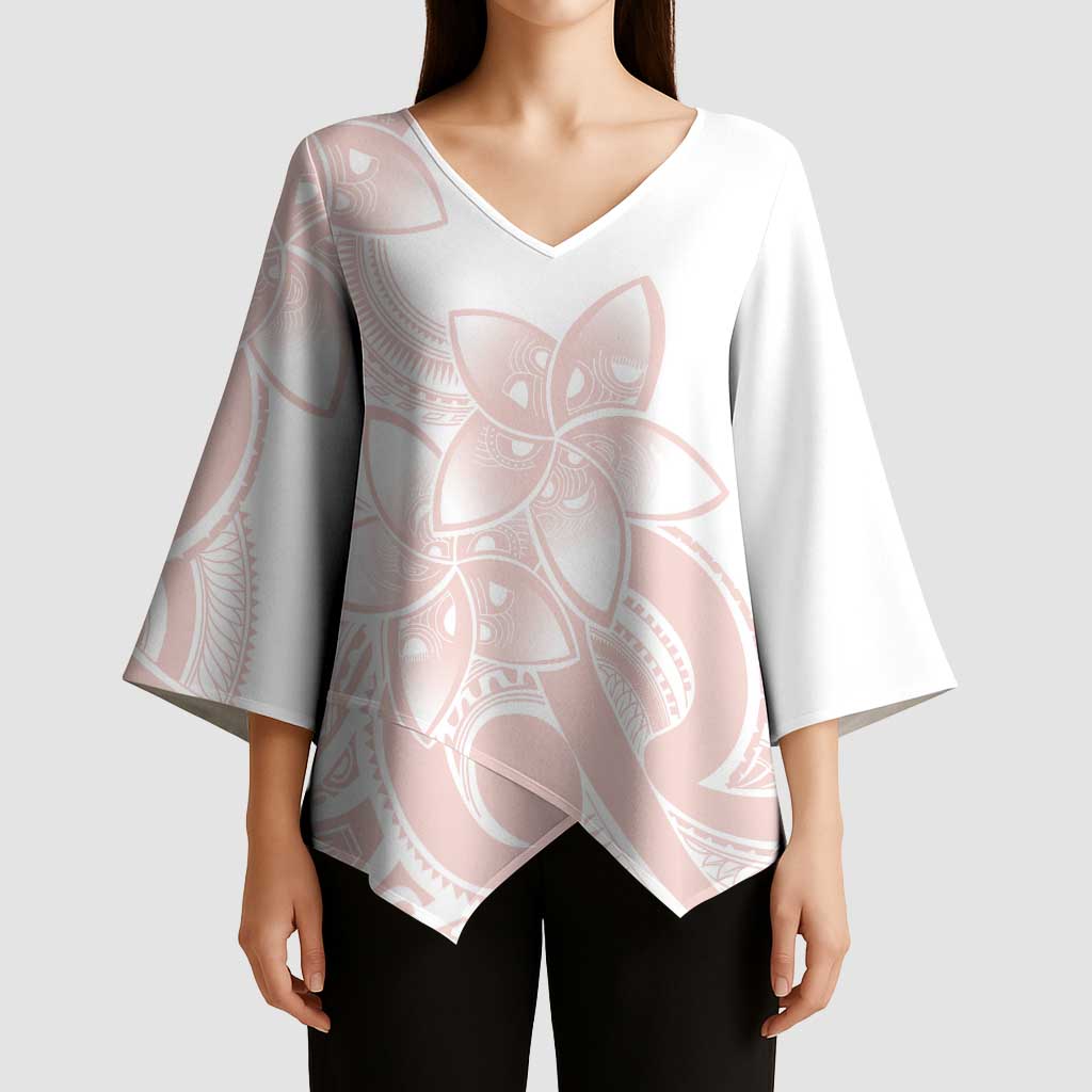 Polynesian Tribal Plumeria Lotu Tamaiti Kimono Sleeve Blouse Pastel Blush - Polynesian Pride