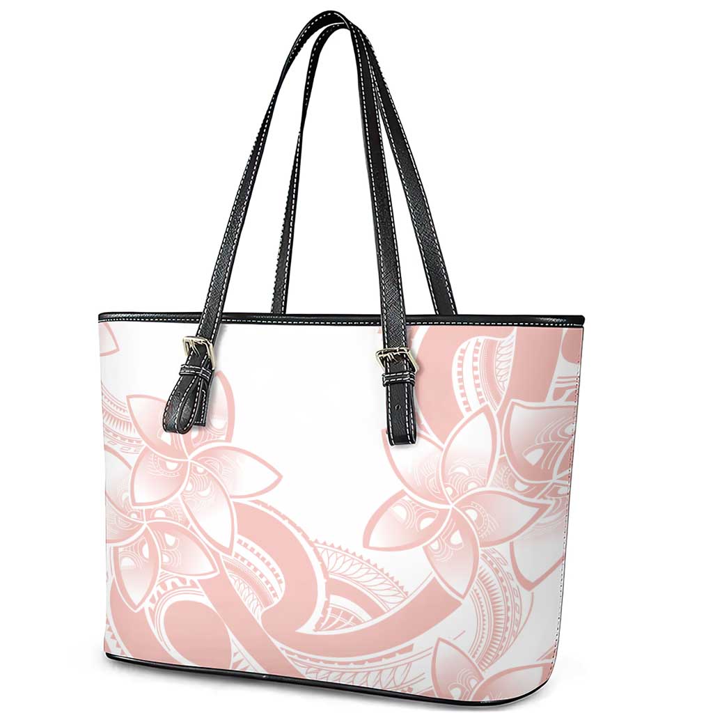 Polynesian Tribal Plumeria Lotu Tamaiti Leather Tote Bag Pastel Blush LT9 - Polynesian Pride