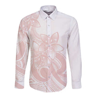 Polynesian Tribal Plumeria Lotu Tamaiti Long Sleeve Button Shirt Pastel Blush - Polynesian Pride