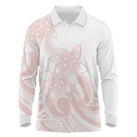 Polynesian Tribal Plumeria Lotu Tamaiti Long Sleeve Polo Shirt Pastel Blush - Polynesian Pride