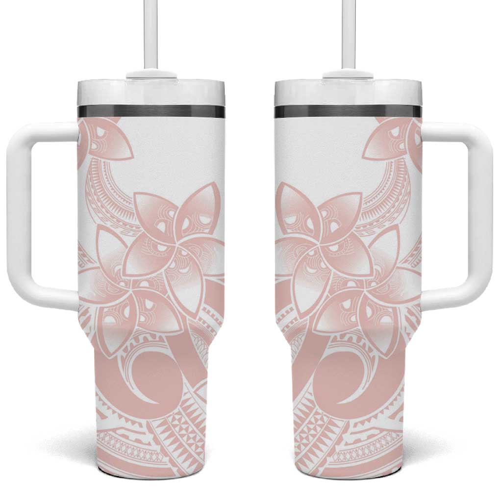 Polynesian Tribal Plumeria Lotu Tamaiti Tumbler With Handle Pastel Blush - Polynesian Pride