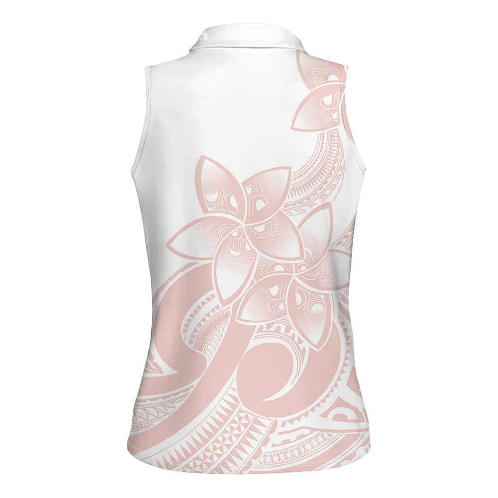 Polynesian Tribal Plumeria Lotu Tamaiti Women Sleeveless Polo Shirt Pastel Blush - Polynesian Pride