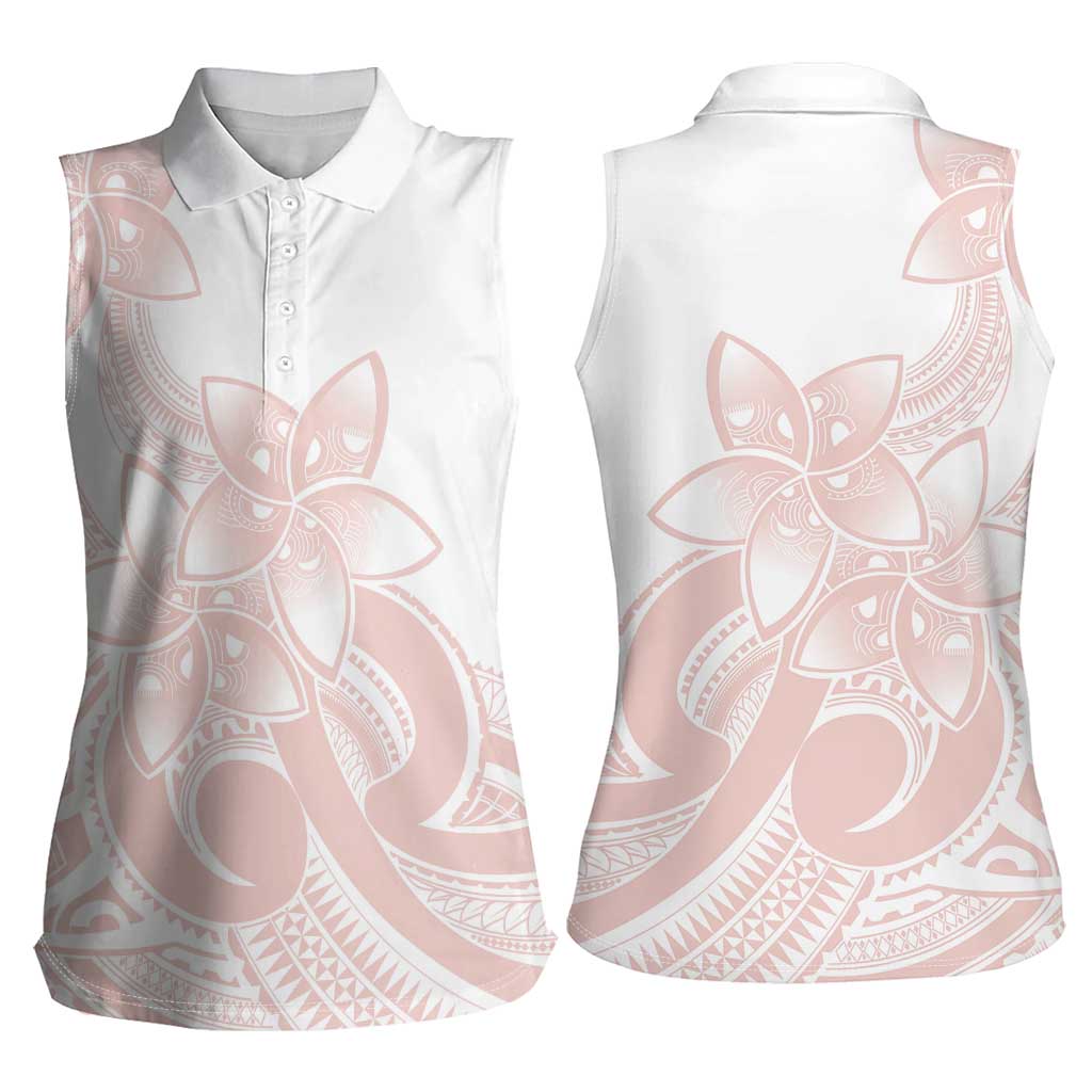 Polynesian Tribal Plumeria Lotu Tamaiti Women Sleeveless Polo Shirt Pastel Blush - Polynesian Pride