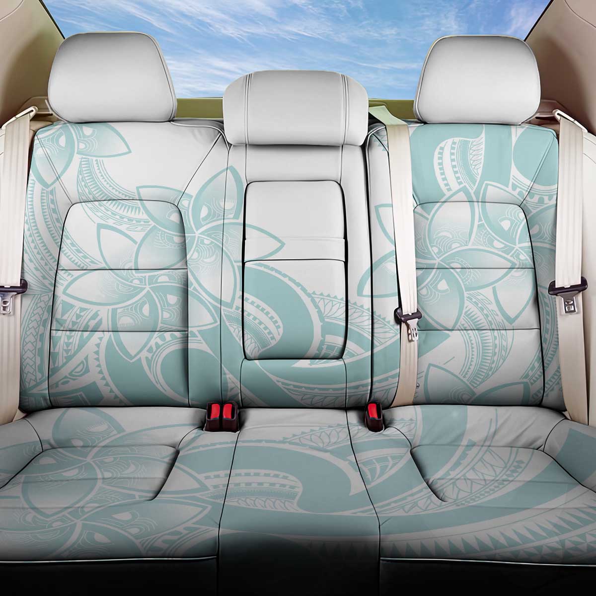 Polynesian Tribal Plumeria Lotu Tamaiti Back Car Seat Cover Pastel Cyan - Polynesian Pride