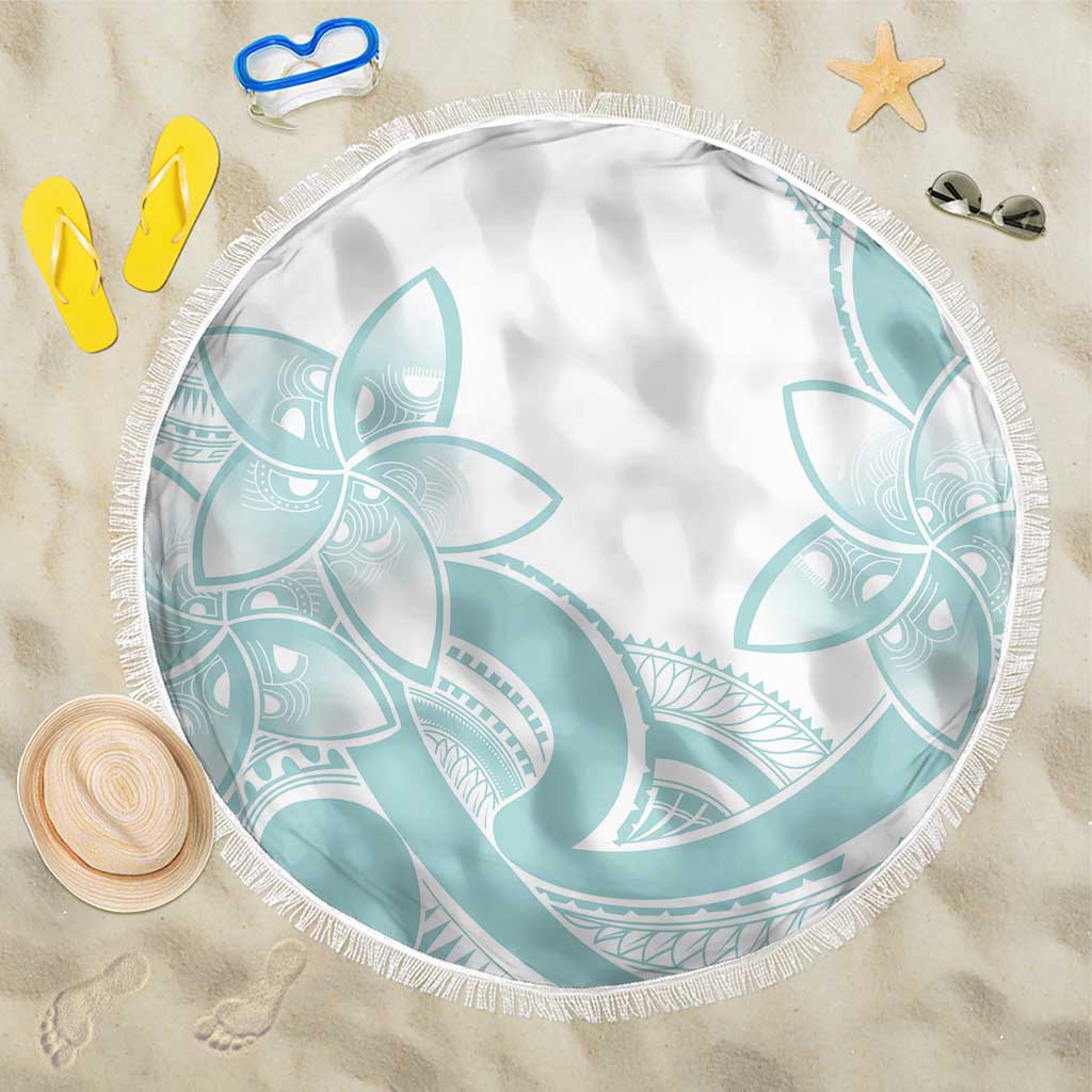 Polynesian Tribal Plumeria Lotu Tamaiti Beach Blanket Pastel Cyan - Polynesian Pride