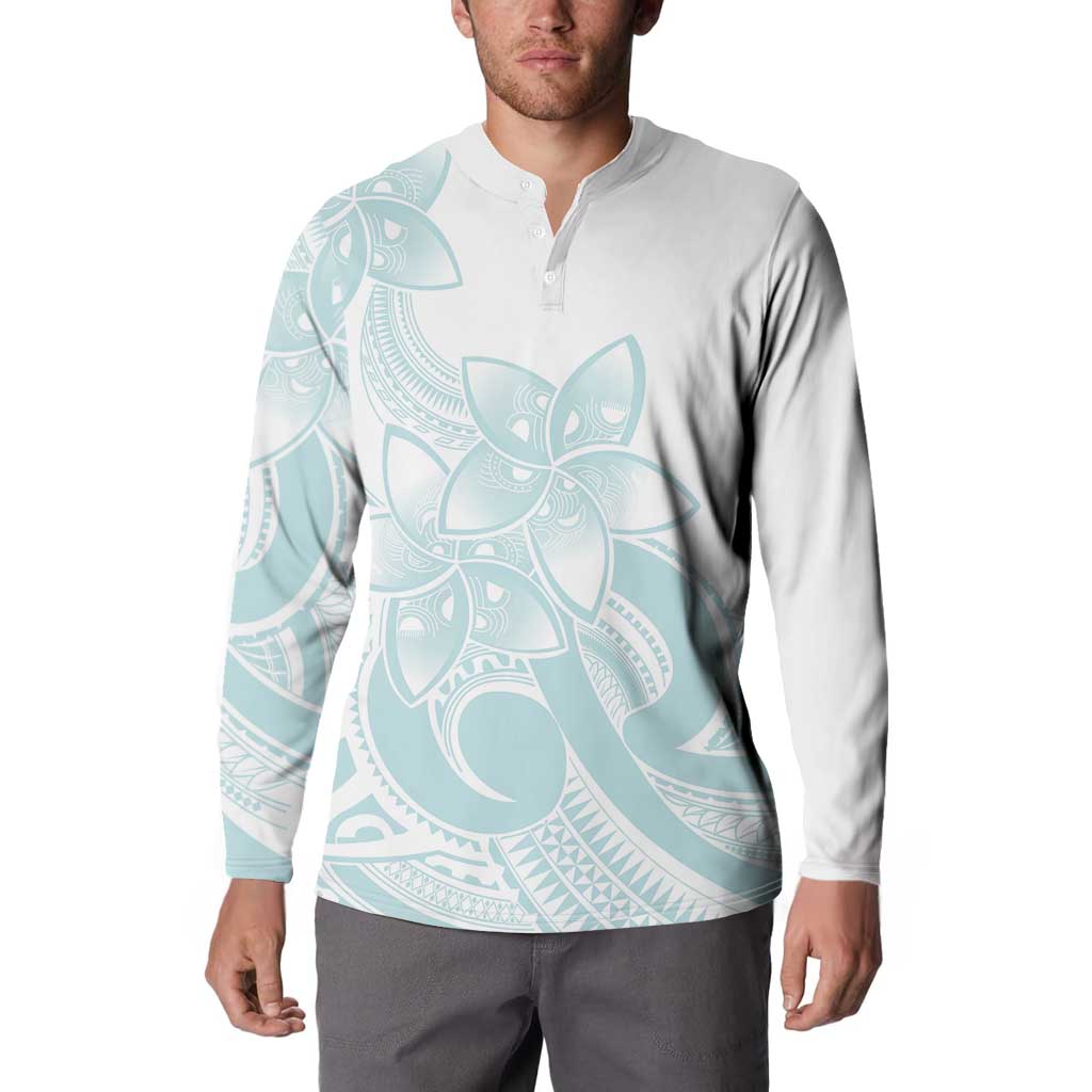 Polynesian Tribal Plumeria Lotu Tamaiti Button Sweatshirt Pastel Cyan - Polynesian Pride