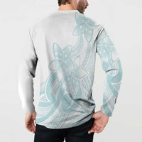 Polynesian Tribal Plumeria Lotu Tamaiti Button Sweatshirt Pastel Cyan - Polynesian Pride
