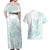 Polynesian Tribal Plumeria Lotu Tamaiti Couples Matching Off Shoulder Maxi Dress and Hawaiian Shirt Pastel Cyan - Polynesian Pride
