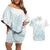 Polynesian Tribal Plumeria Lotu Tamaiti Couples Matching Off Shoulder Short Dress and Hawaiian Shirt Pastel Cyan - Polynesian Pride
