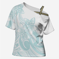 Polynesian Tribal Plumeria Lotu Tamaiti Cross Shoulder Shirt Pastel Cyan - Polynesian Pride