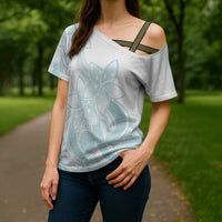 Polynesian Tribal Plumeria Lotu Tamaiti Cross Shoulder Shirt Pastel Cyan - Polynesian Pride