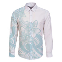 Polynesian Tribal Plumeria Lotu Tamaiti Family Matching Off The Shoulder Long Sleeve Dress and Hawaiian Shirt Pastel Cyan - Polynesian Pride