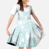 Polynesian Tribal Plumeria Lotu Tamaiti Family Matching Off Shoulder Maxi Dress and Hawaiian Shirt Pastel Cyan - Polynesian Pride