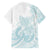 Polynesian Tribal Plumeria Lotu Tamaiti Family Matching Off Shoulder Short Dress and Hawaiian Shirt Pastel Cyan - Polynesian Pride