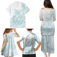 Polynesian Tribal Plumeria Lotu Tamaiti Family Matching Puletasi and Hawaiian Shirt Pastel Cyan - Polynesian Pride