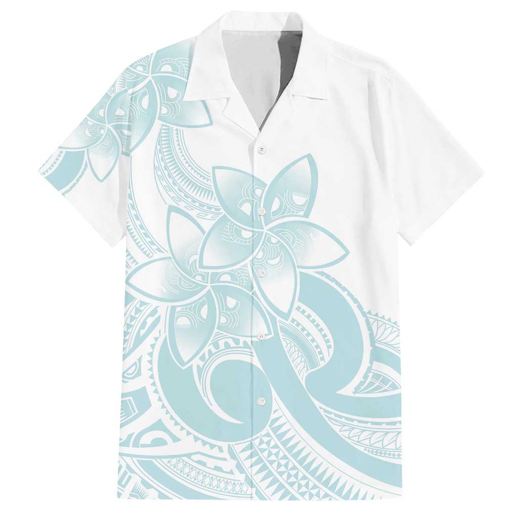 Polynesian Tribal Plumeria Lotu Tamaiti Family Matching Puletasi and Hawaiian Shirt Pastel Cyan - Polynesian Pride
