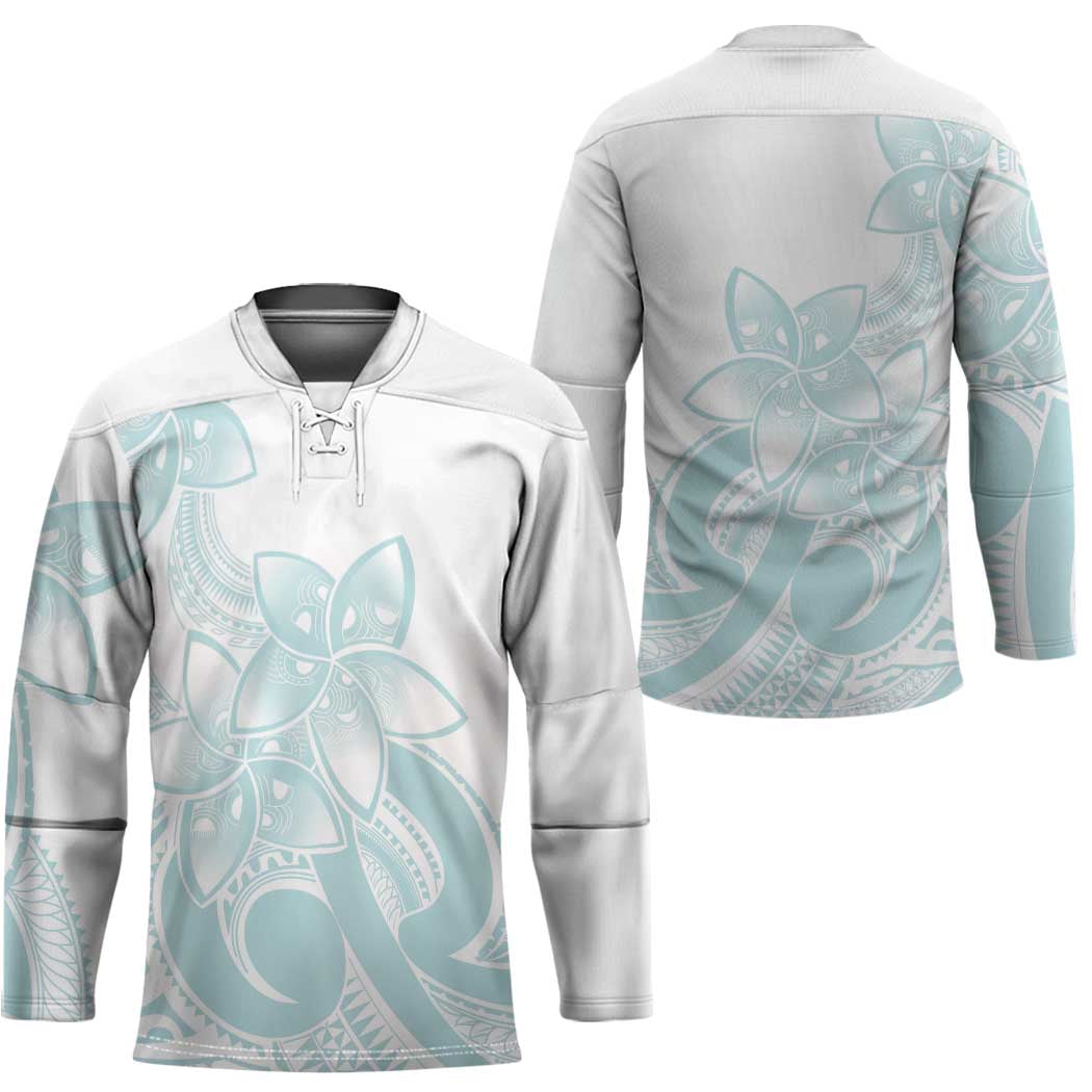 Polynesian Tribal Plumeria Lotu Tamaiti Hockey Jersey Pastel Cyan - Polynesian Pride