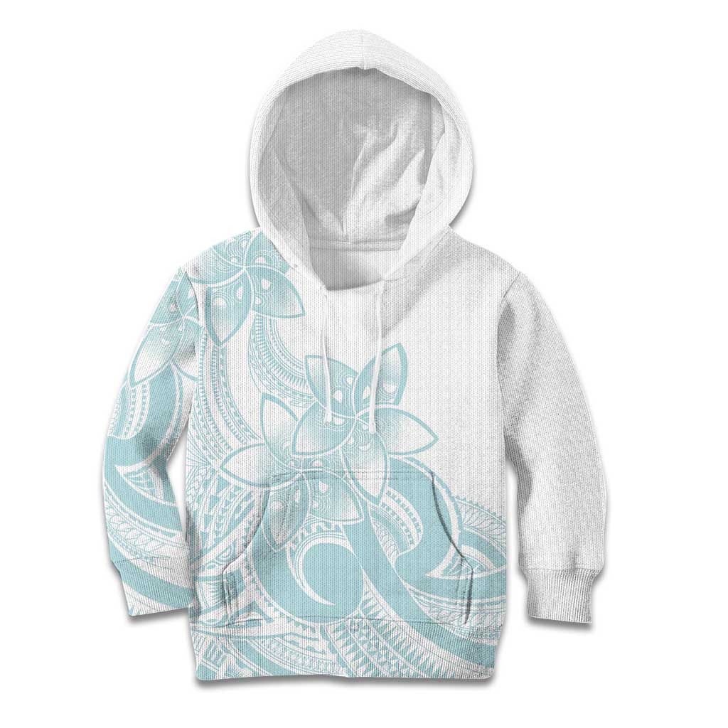 Polynesian Tribal Plumeria Lotu Tamaiti Kid Hoodie Pastel Cyan - Polynesian Pride