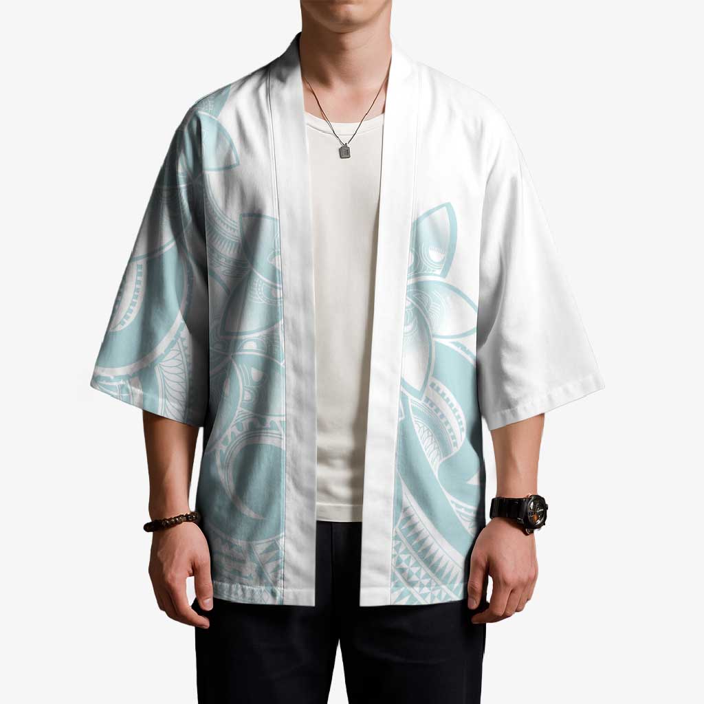 Polynesian Tribal Plumeria Lotu Tamaiti Kimono Pastel Cyan - Polynesian Pride