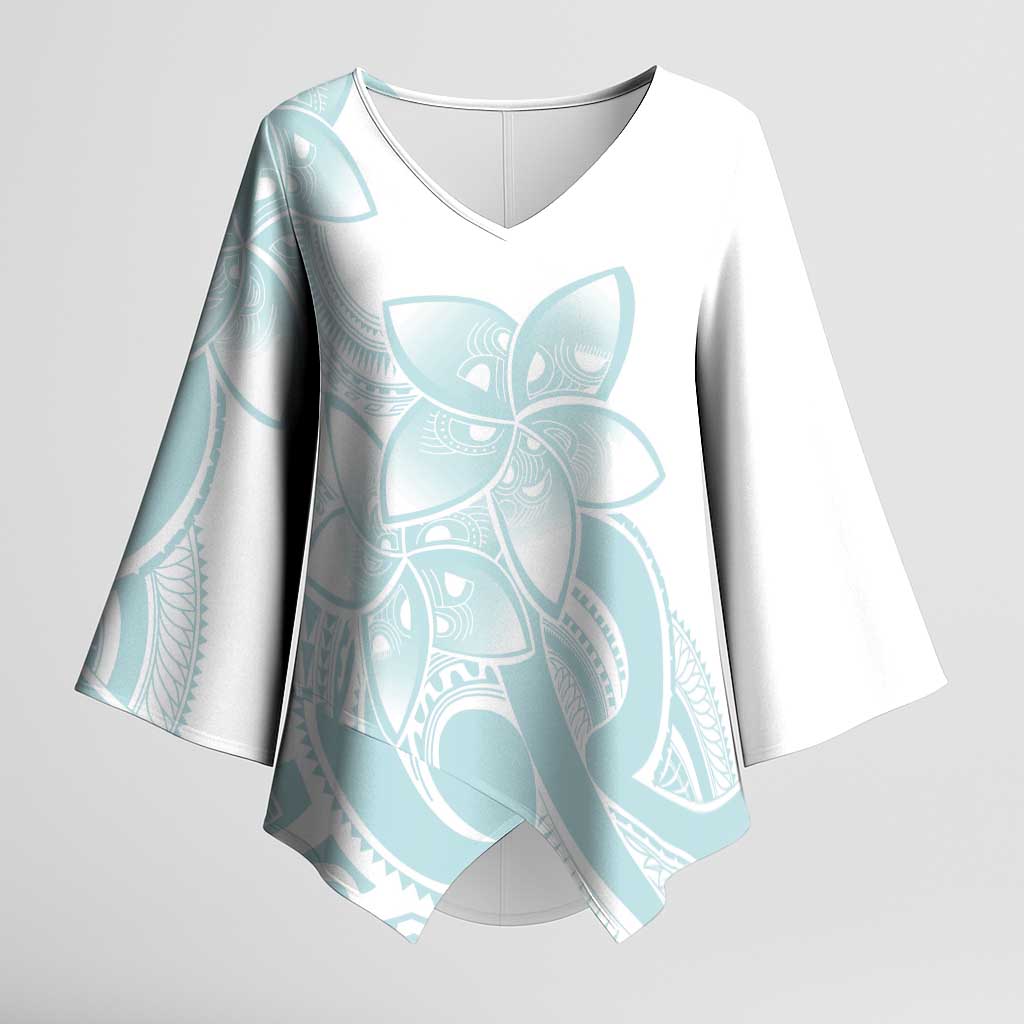Polynesian Tribal Plumeria Lotu Tamaiti Kimono Sleeve Blouse Pastel Cyan - Polynesian Pride
