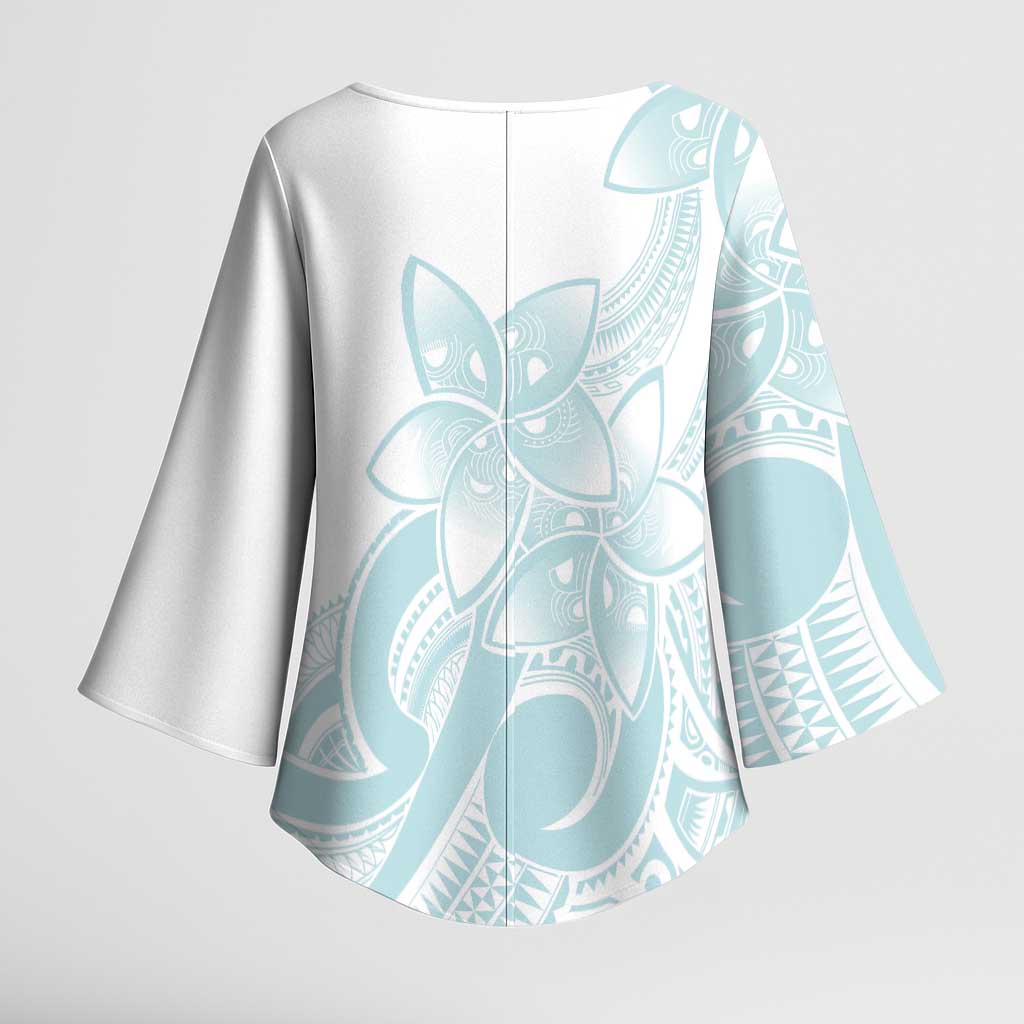Polynesian Tribal Plumeria Lotu Tamaiti Kimono Sleeve Blouse Pastel Cyan - Polynesian Pride