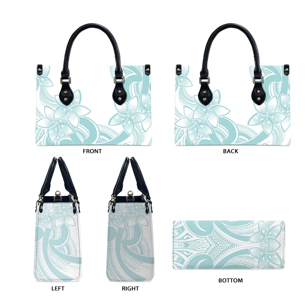 Polynesian Tribal Plumeria Lotu Tamaiti Leather Bag Pastel Cyan - Polynesian Pride