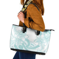Polynesian Tribal Plumeria Lotu Tamaiti Leather Tote Bag Pastel Cyan LT9 Cyan - Polynesian Pride