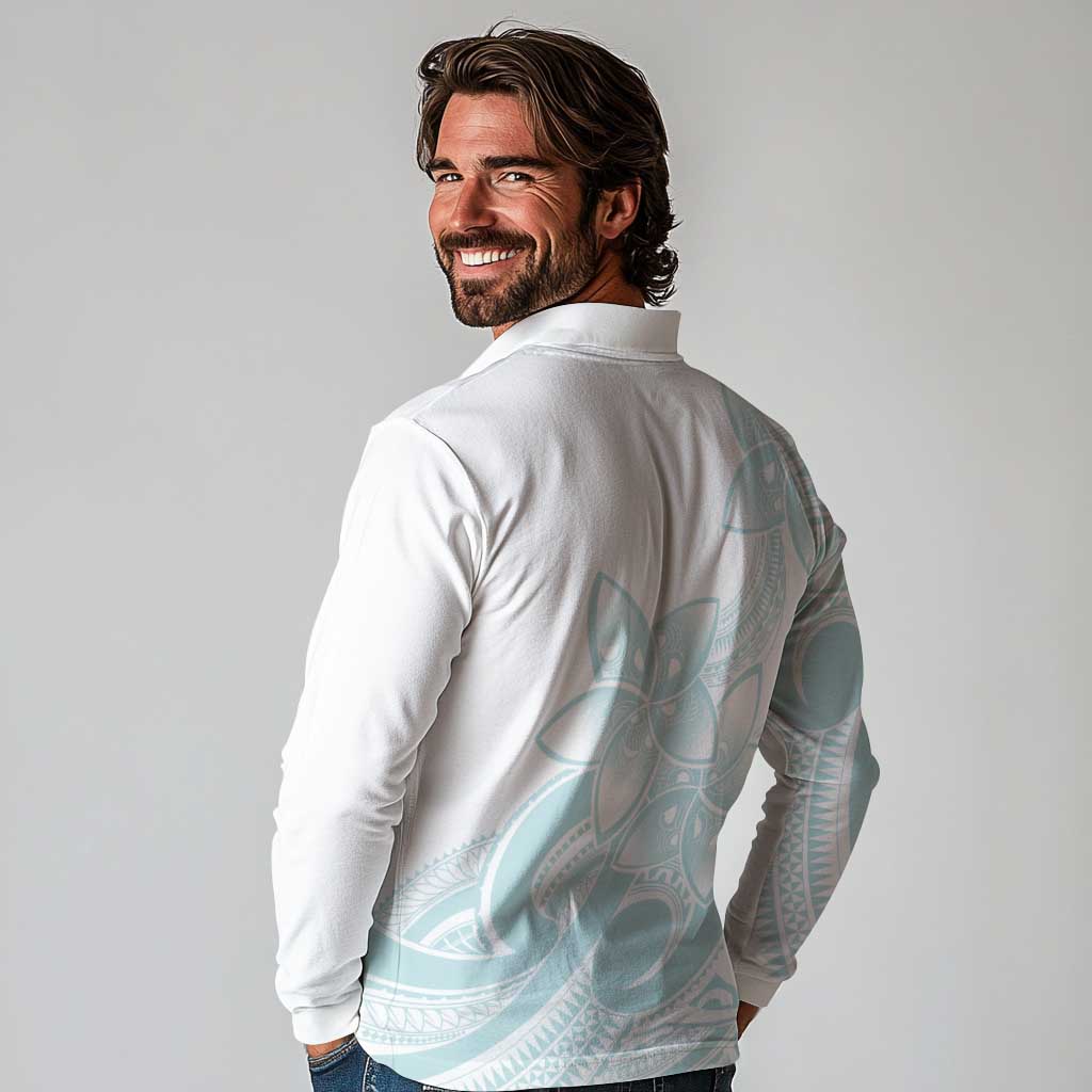 Polynesian Tribal Plumeria Lotu Tamaiti Long Sleeve Polo Shirt Pastel Cyan - Polynesian Pride