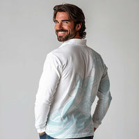 Polynesian Tribal Plumeria Lotu Tamaiti Long Sleeve Polo Shirt Pastel Cyan - Polynesian Pride