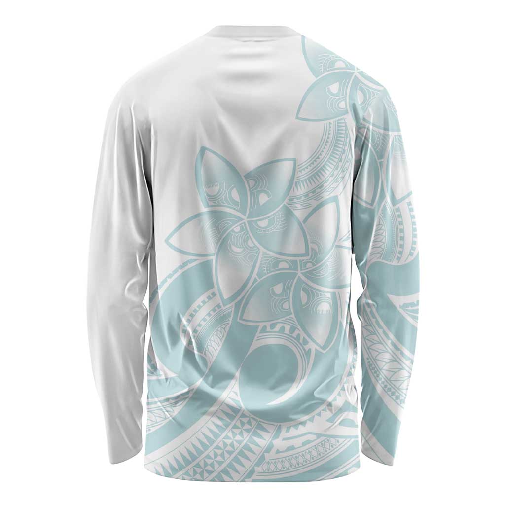 Polynesian Tribal Plumeria Lotu Tamaiti Long Sleeve Shirt Pastel Cyan - Polynesian Pride