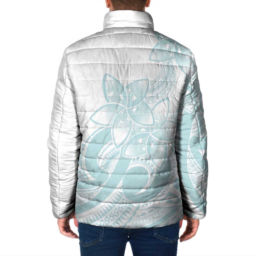 Polynesian Tribal Plumeria Lotu Tamaiti Padded Jacket Pastel Cyan - Polynesian Pride
