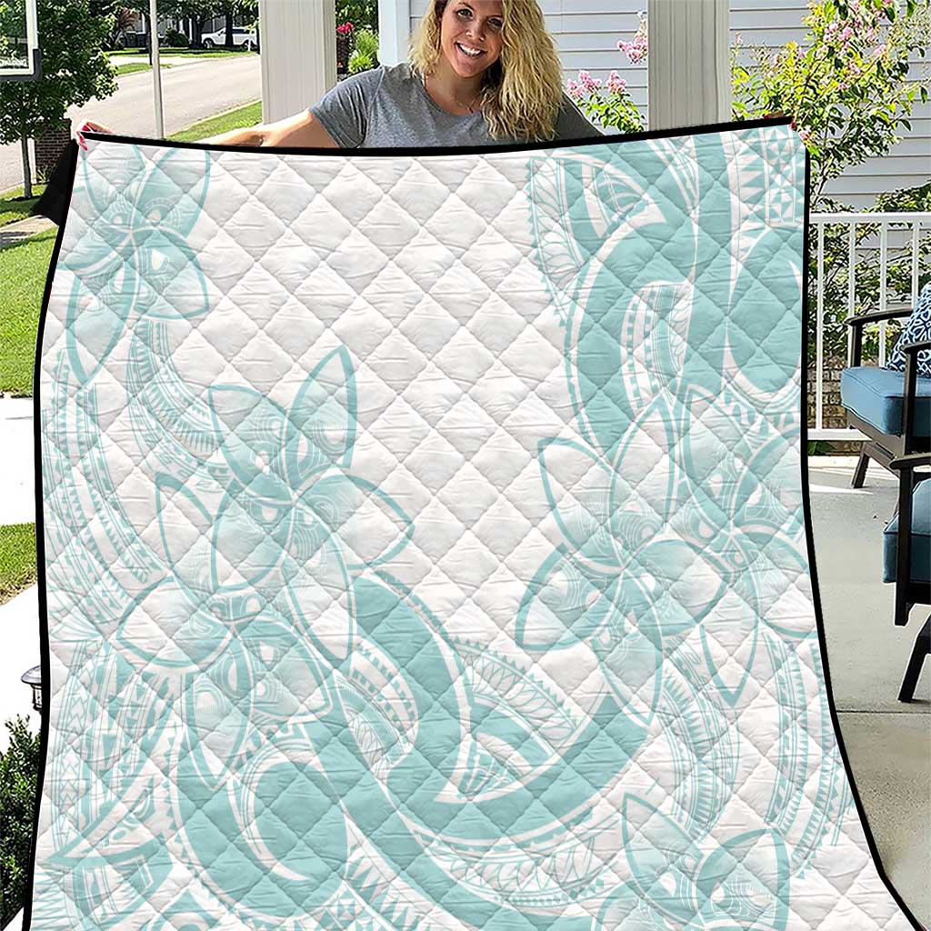 Polynesian Tribal Plumeria Lotu Tamaiti Quilt Pastel Cyan LT9 Cyan - Polynesian Pride
