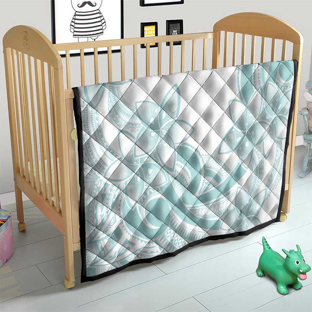 Polynesian Tribal Plumeria Lotu Tamaiti Quilt Pastel Cyan - Polynesian Pride