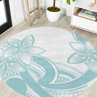 Polynesian Tribal Plumeria Lotu Tamaiti Round Carpet Pastel Cyan - Polynesian Pride
