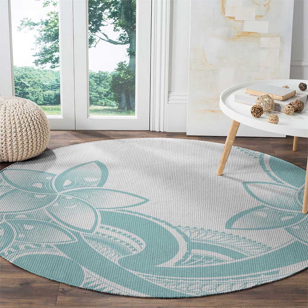 Polynesian Tribal Plumeria Lotu Tamaiti Round Carpet Pastel Cyan - Polynesian Pride