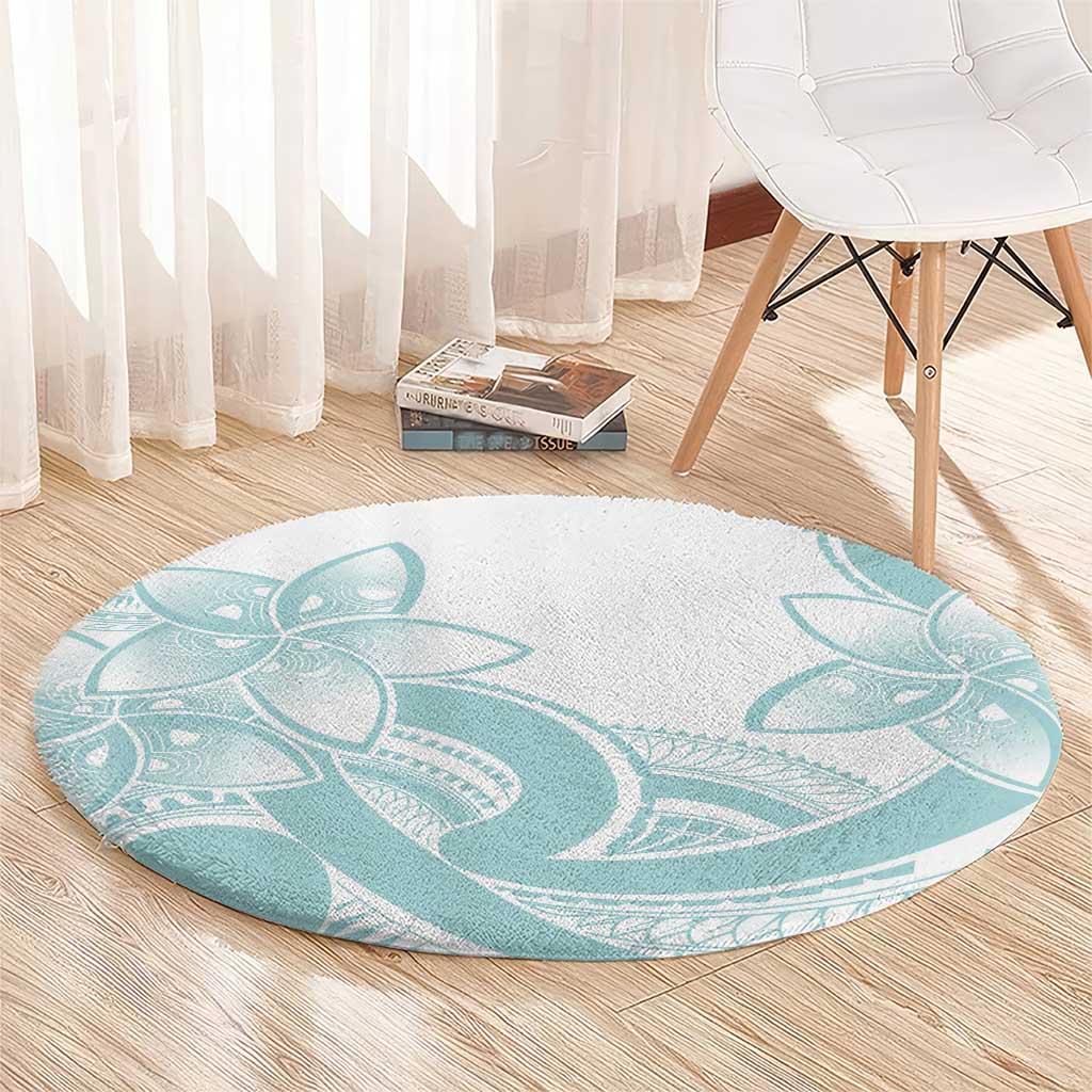 Polynesian Tribal Plumeria Lotu Tamaiti Round Carpet Pastel Cyan - Polynesian Pride