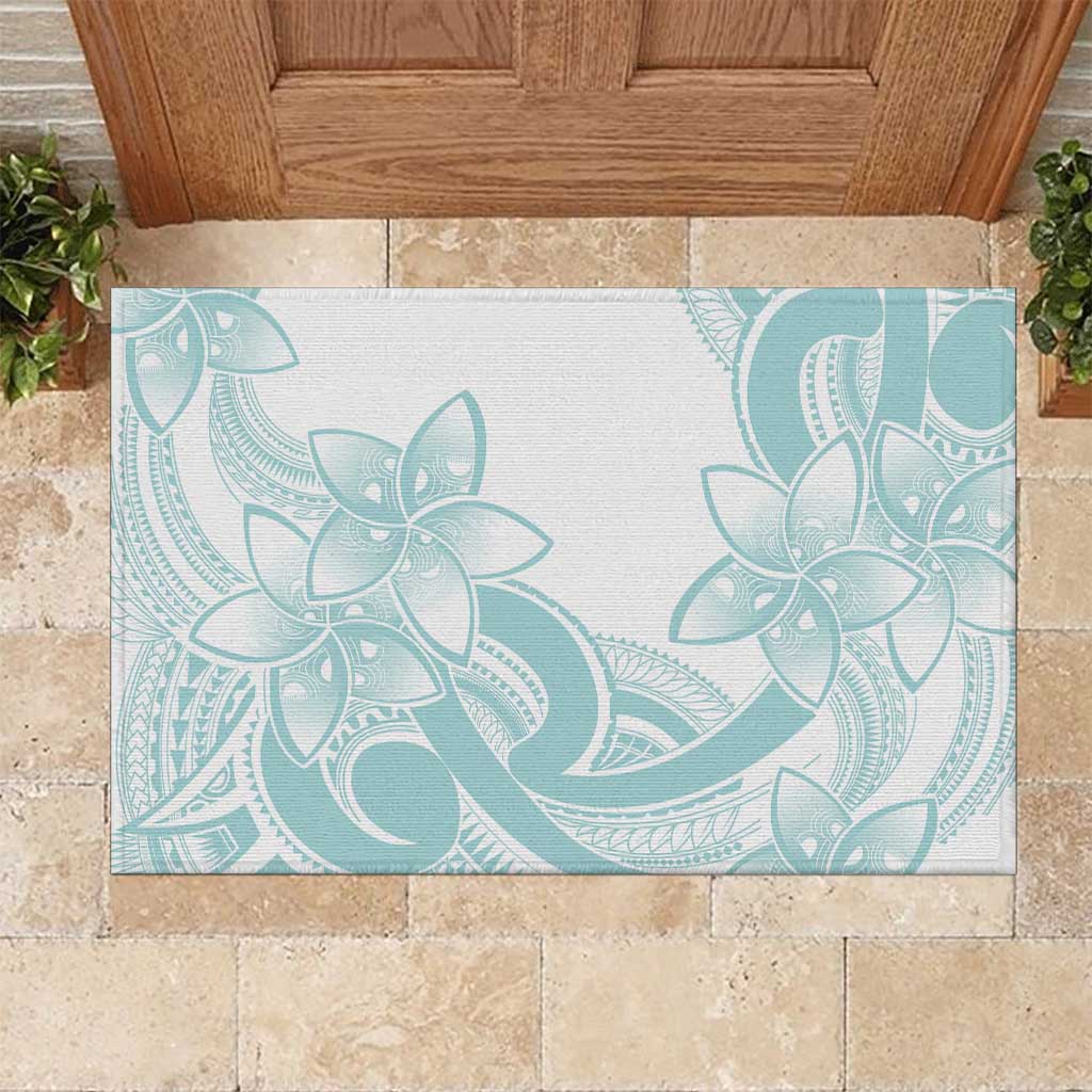 Polynesian Tribal Plumeria Lotu Tamaiti Rubber Doormat Pastel Cyan - Polynesian Pride