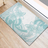 Polynesian Tribal Plumeria Lotu Tamaiti Rubber Doormat Pastel Cyan - Polynesian Pride