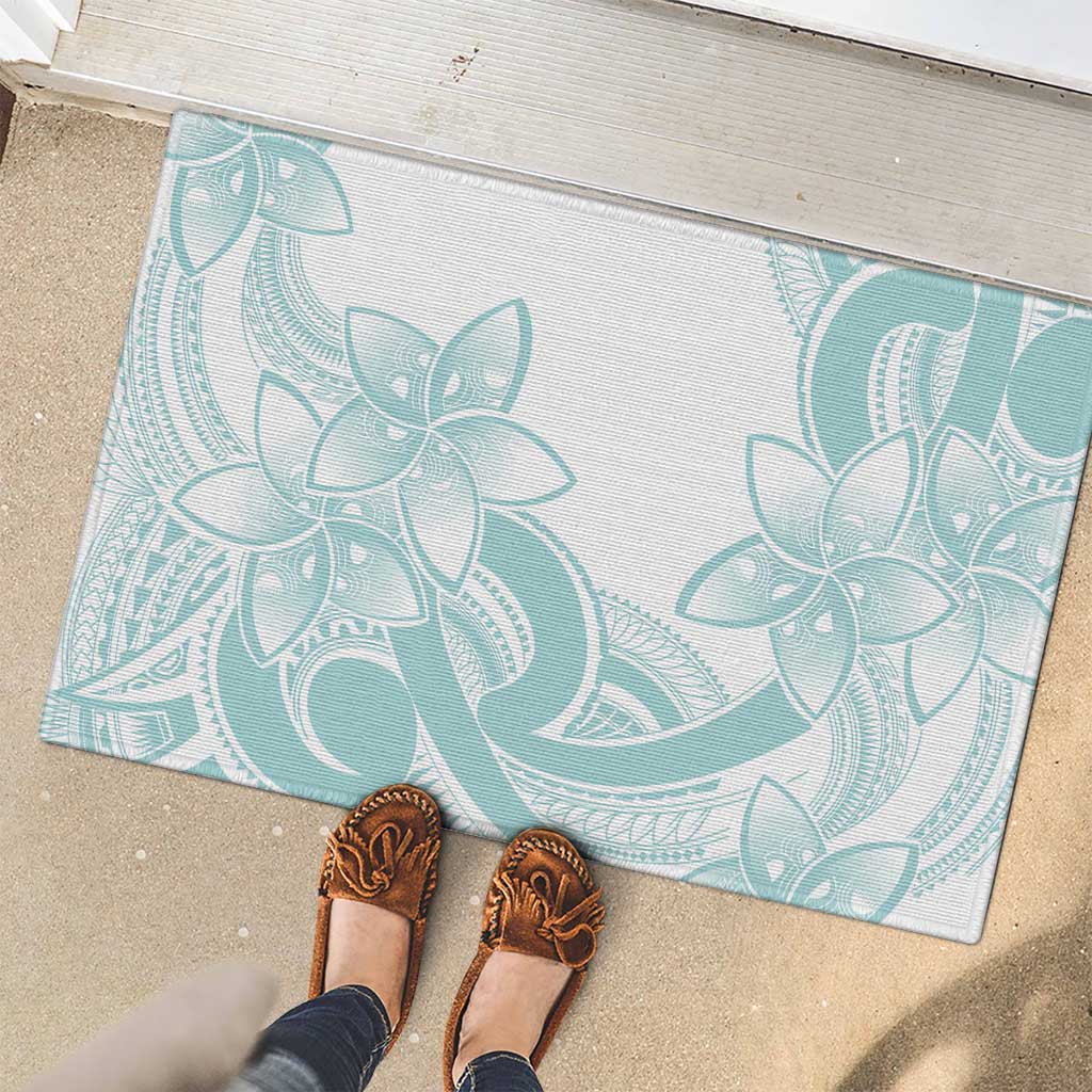 Polynesian Tribal Plumeria Lotu Tamaiti Rubber Doormat Pastel Cyan - Polynesian Pride