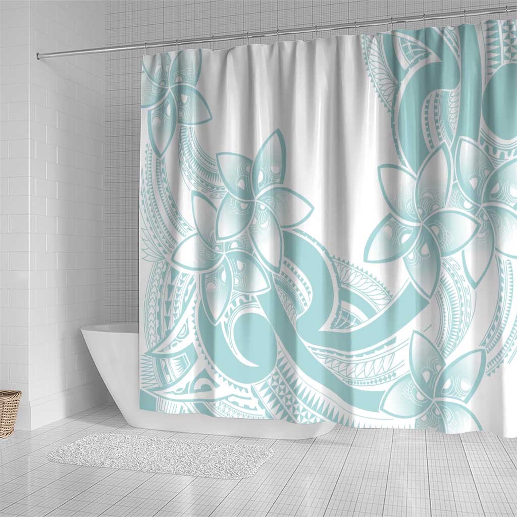 Polynesian Tribal Plumeria Lotu Tamaiti Shower Curtain Pastel Cyan - Polynesian Pride