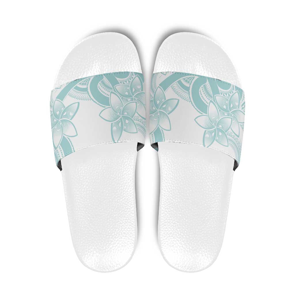 Polynesian Tribal Plumeria Lotu Tamaiti Slide Sandals Pastel Cyan - Polynesian Pride