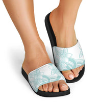 Polynesian Tribal Plumeria Lotu Tamaiti Slide Sandals Pastel Cyan - Polynesian Pride