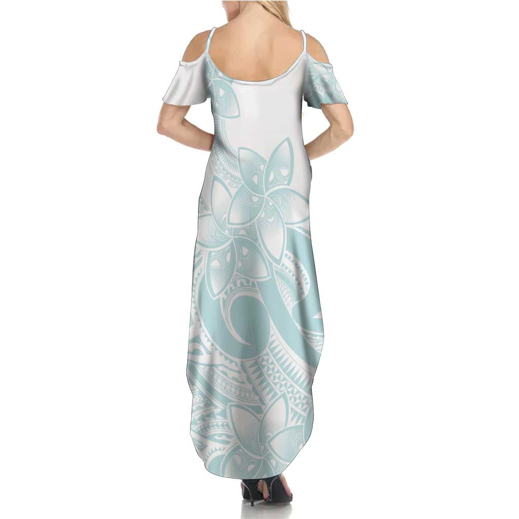 Polynesian Tribal Plumeria Lotu Tamaiti Summer Maxi Dress Pastel Cyan - Polynesian Pride
