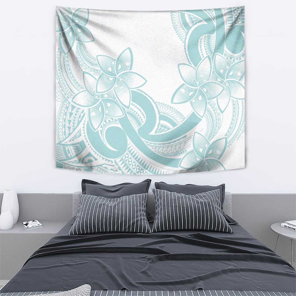 Polynesian Tribal Plumeria Lotu Tamaiti Tapestry Pastel Cyan - Polynesian Pride