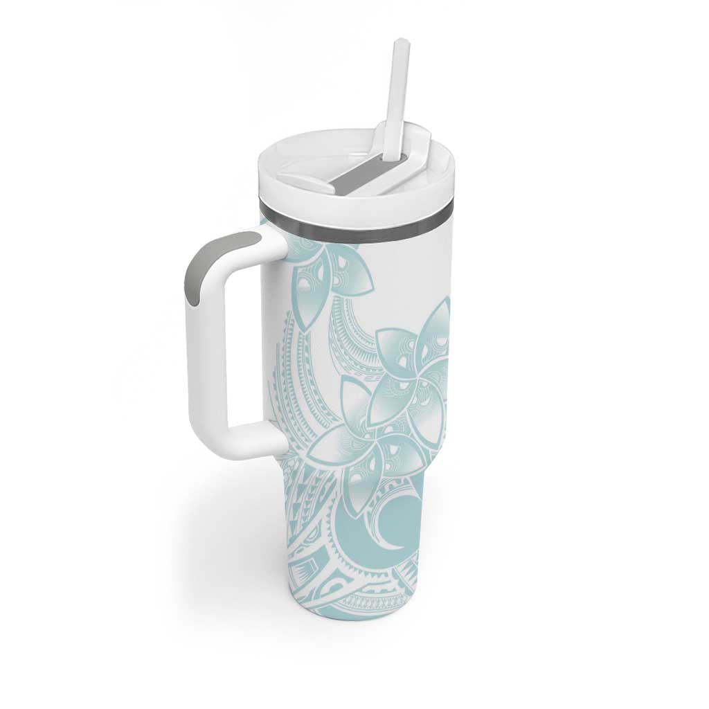 Polynesian Tribal Plumeria Lotu Tamaiti Tumbler With Handle Pastel Cyan - Polynesian Pride
