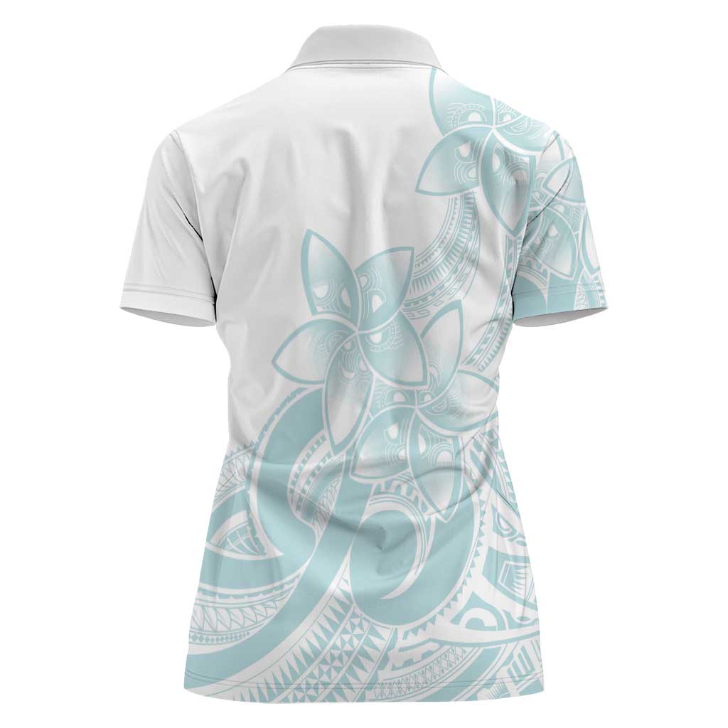 Polynesian Tribal Plumeria Lotu Tamaiti Women Polo Shirt Pastel Cyan - Polynesian Pride